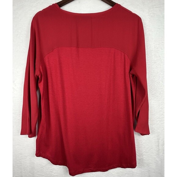 NEW Tahari Red Tunic Top L Semi Sheer Accents Flowy Stretch Versatile Transition - Picture 4 of 8